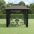 Steel Gazebo with Mesh Sidewalls Double-Tiered Roof F81277