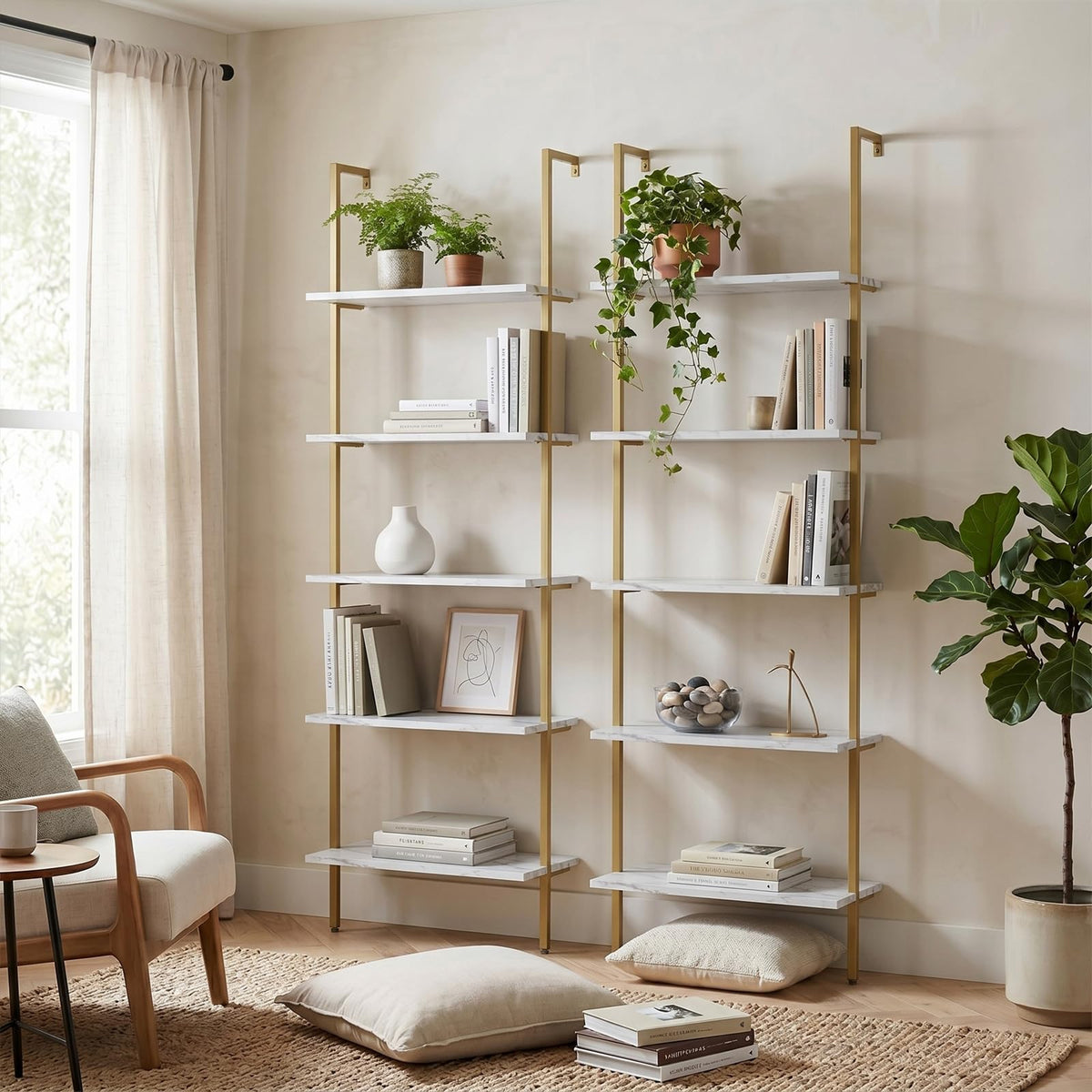 White 5-Tier Ladder Bookshelf K472