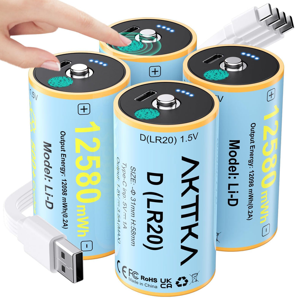 4 Pack Rechargeable D Batteries 1.5V Lithium W51885