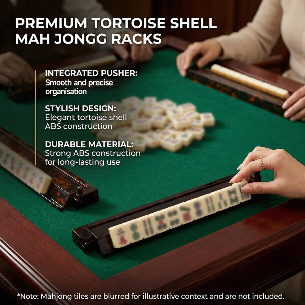 Tortoise Shell Acrylic Mahjong Racks with Pushers Set of 4 F523