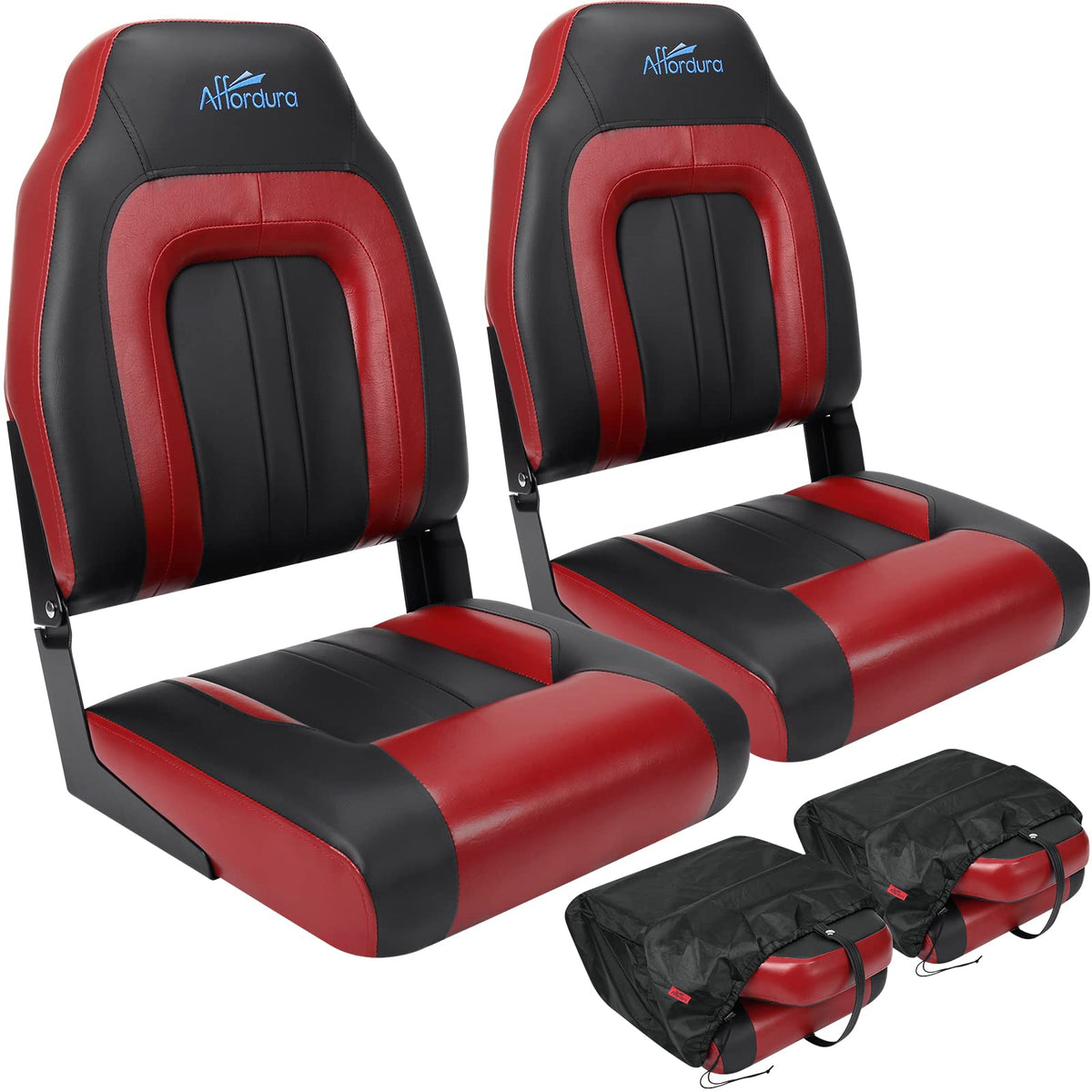 Black and Red 2 Packs Folding Boat Seat with 2 Storage Bags C361