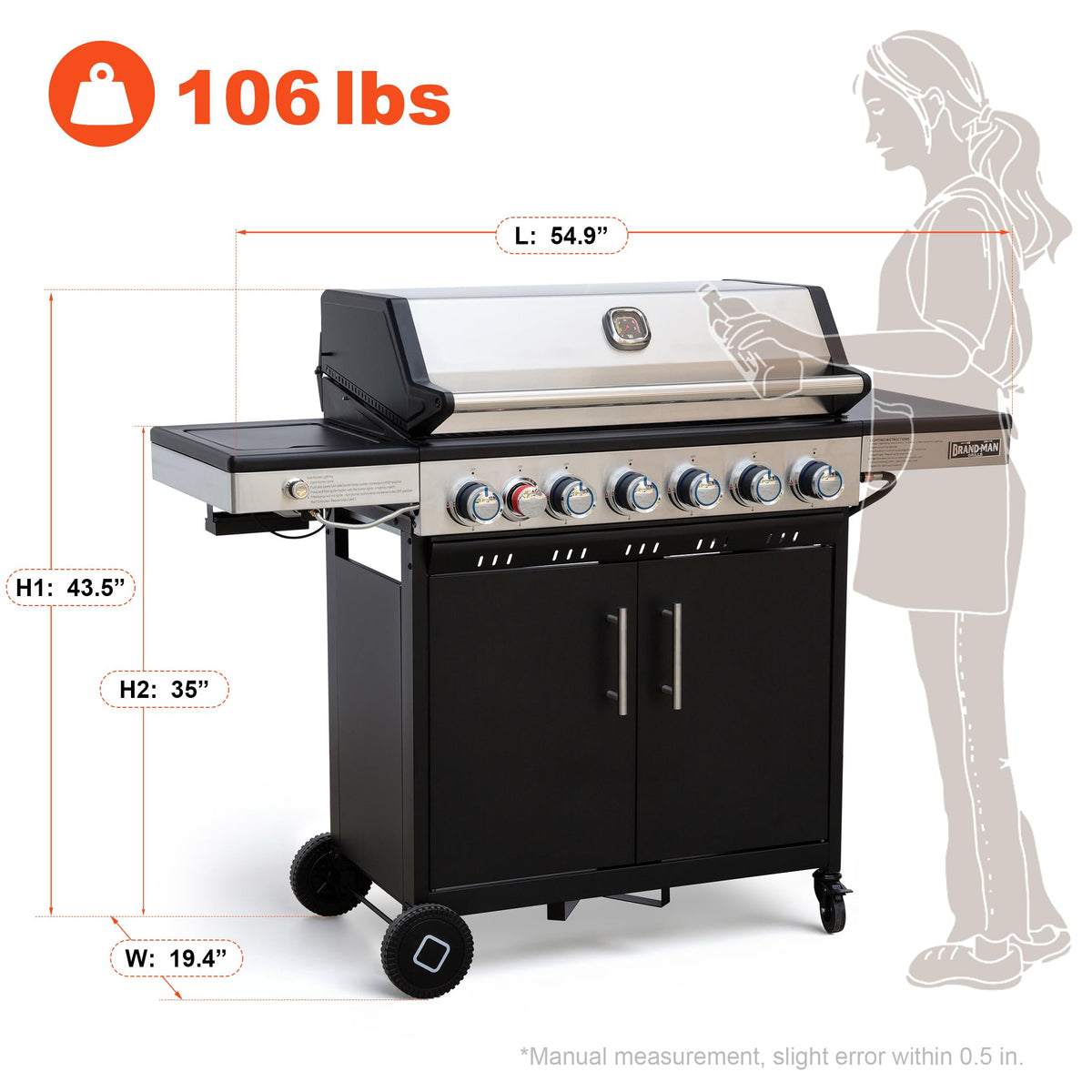 6-Burner Propane Gas Grill with Infrared Sear Side Burner U57216
