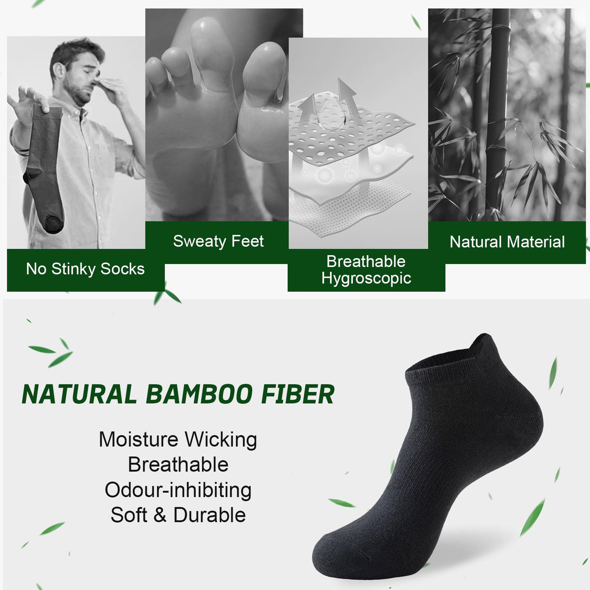 Ankle Socks for Men, 6 Pairs, Bamboo Rayon Breathable Low Cut X1261
