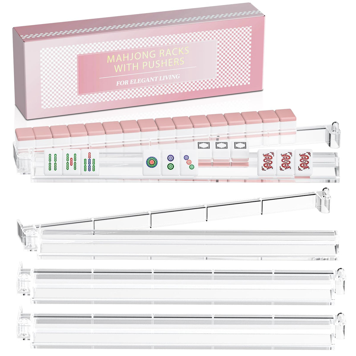 Clear Acrylic Mahjong Racks with Pushers 4-Pack H8504