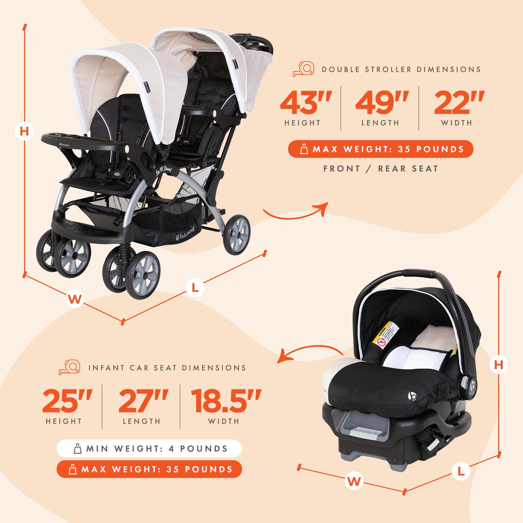 Khaki 3 Pc Double Stroller & 2 Car Seats N47776