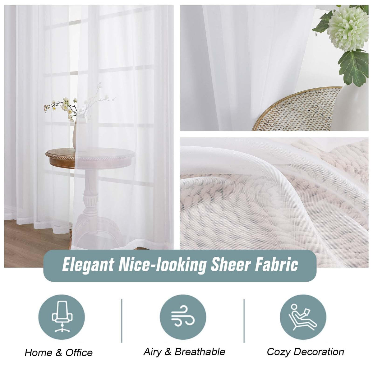 Extra Wide Sheer White Curtains 84 Inches Long 2 Panels E948120