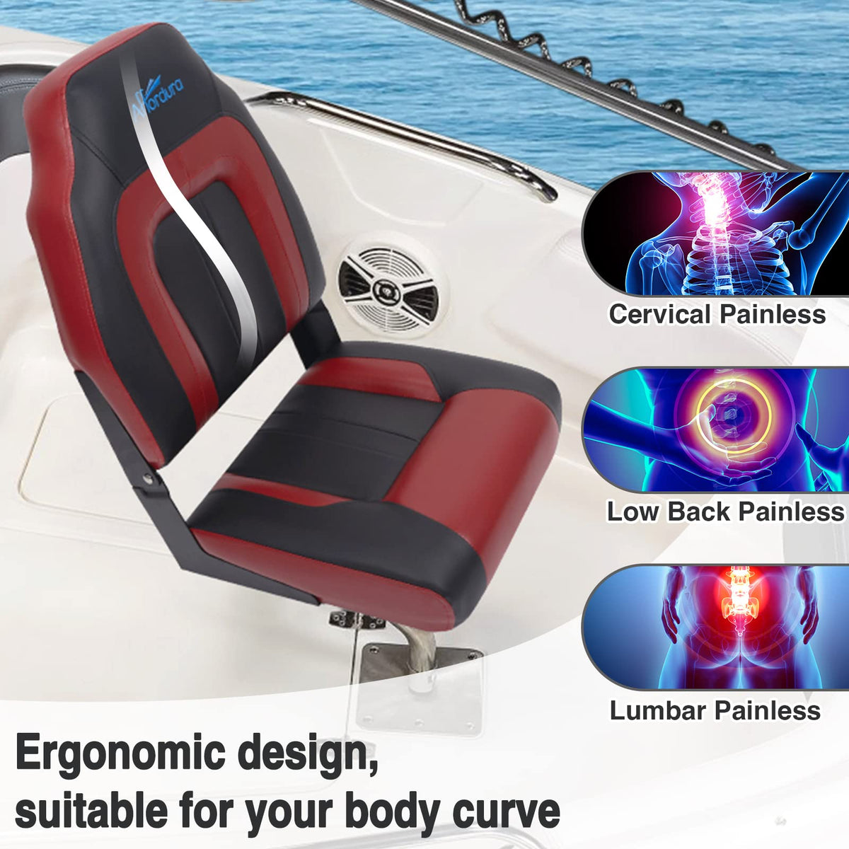 Black and Red 2 Packs Folding Boat Seat with 2 Storage Bags C361