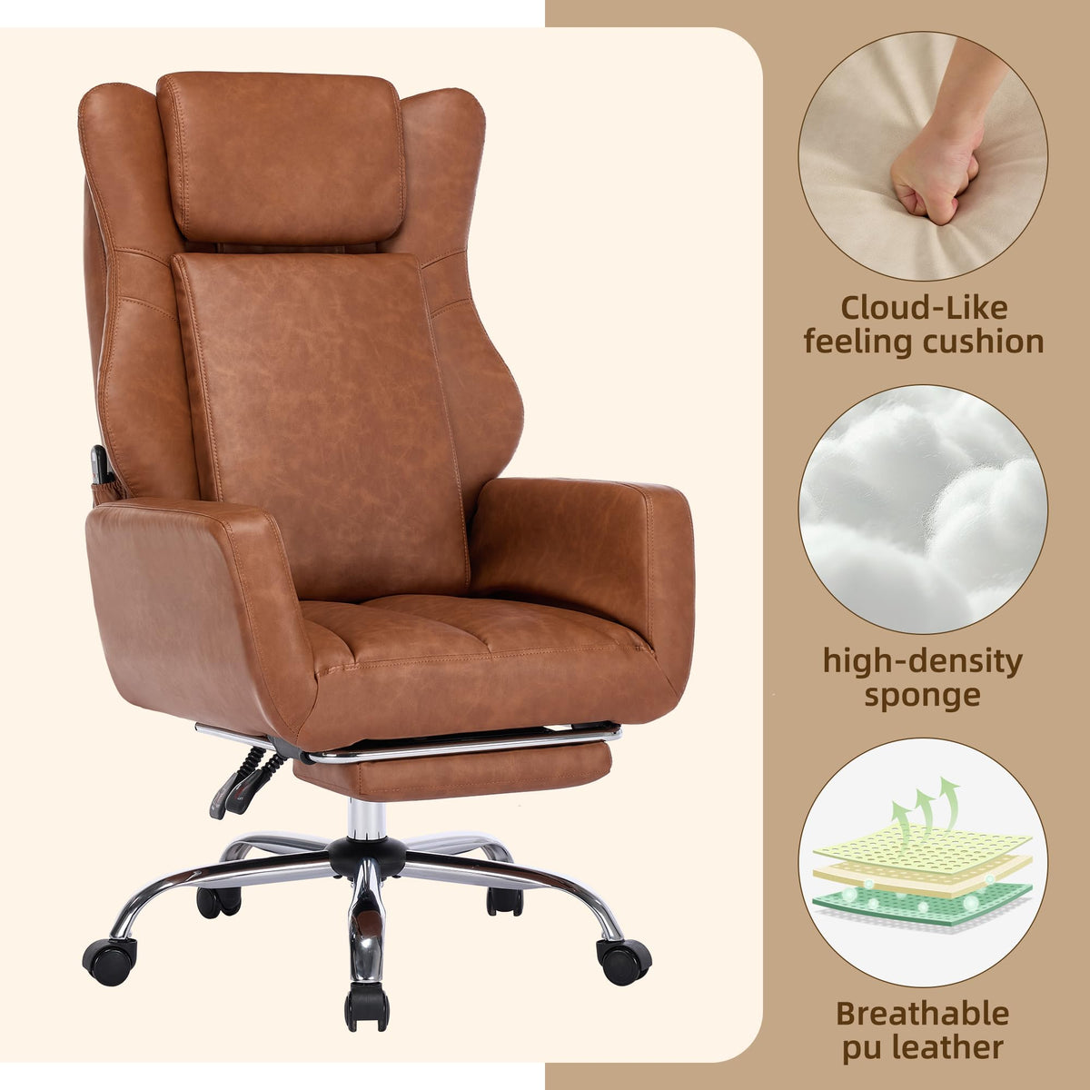 Brown Faux Leather Massage Office Chair T8146