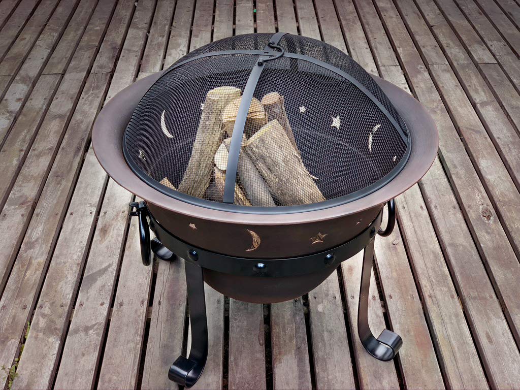 Cast Iron Round Fire Pit with Mesh Screen & Poker V142737