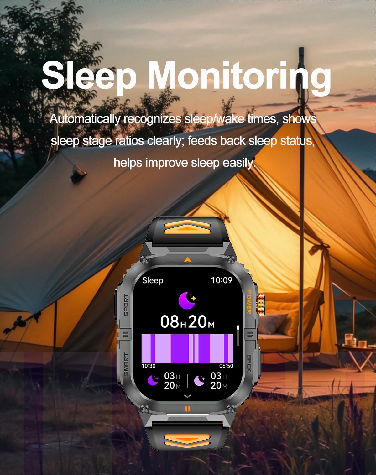 Military Smart Watch with Bluetooth Calling, Heart Rate Monitor, Sleep Tracking, Camouflage Green Y3465