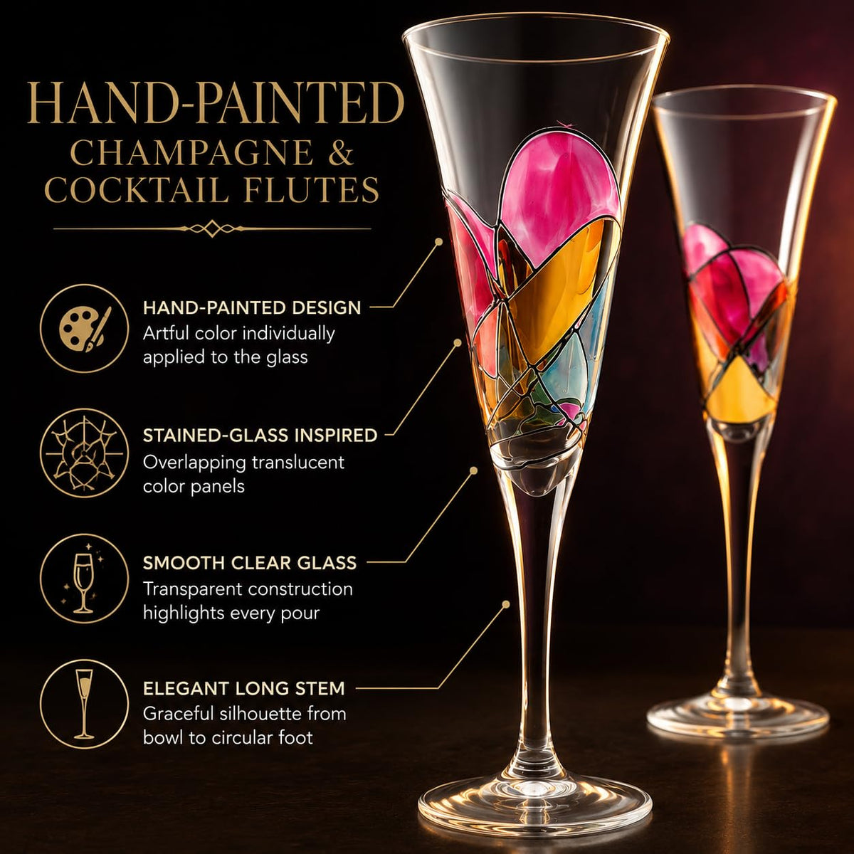 Hand Painted Martini Champagne Cocktail Glasses 2 Set B591526