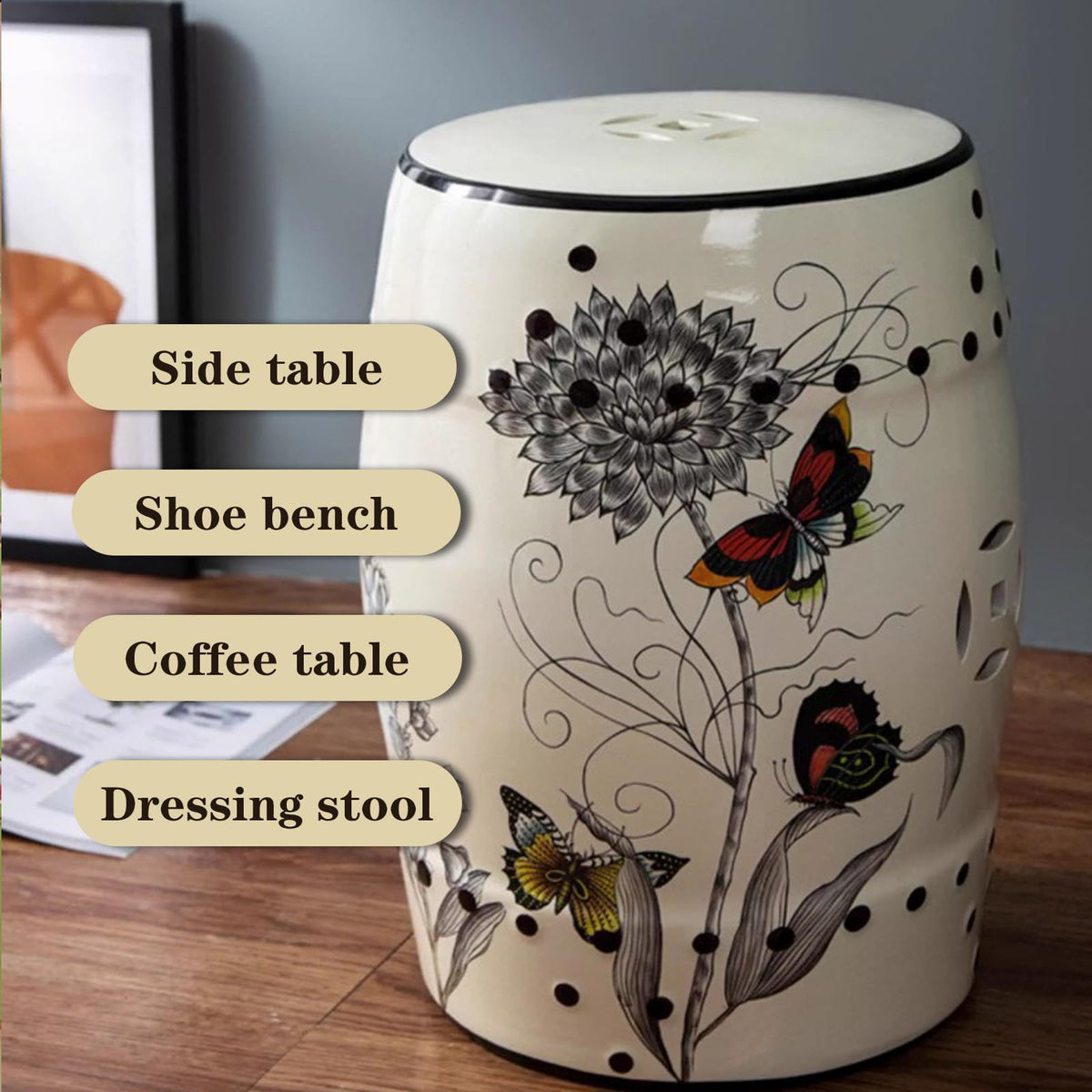 Glazed Ceramic Garden Stool V766170