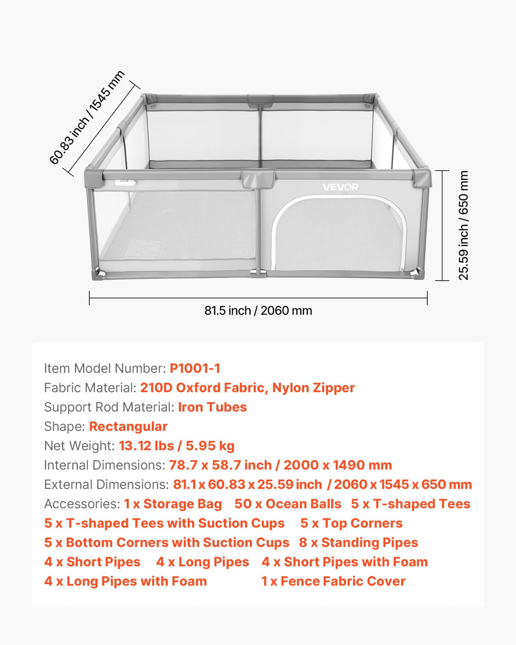 78.7″ x 58.7″ Baby Playpen with 50 Ocean Balls P361882