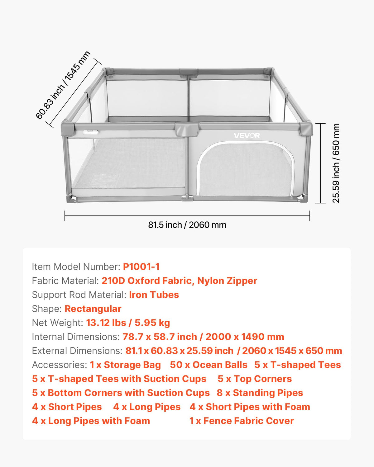 78.7″ x 58.7″ Baby Playpen with 50 Ocean Balls P361882