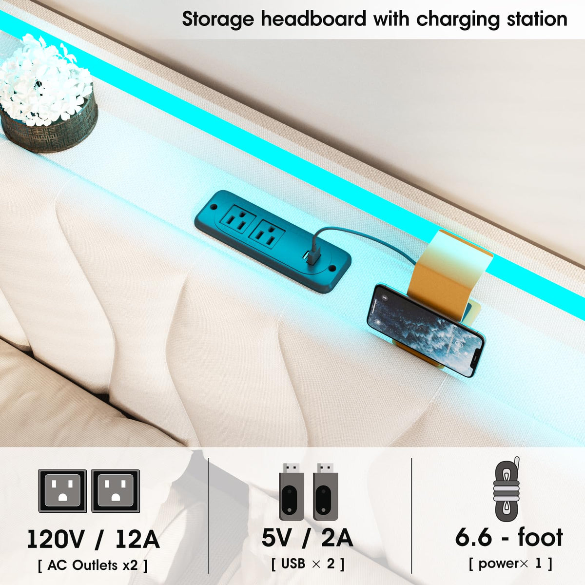 Beige Full Size Lift Up Storage Bed Frame with Charging Station D25786
