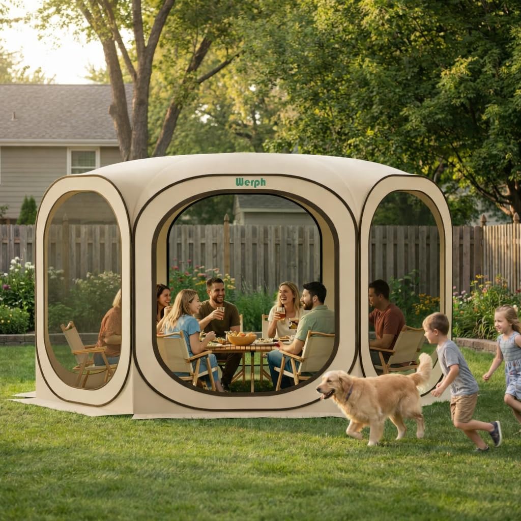 12x12 Pop Up Screen Tent, Mosquito Net Gazebo, UV Resistant, Beige E67241