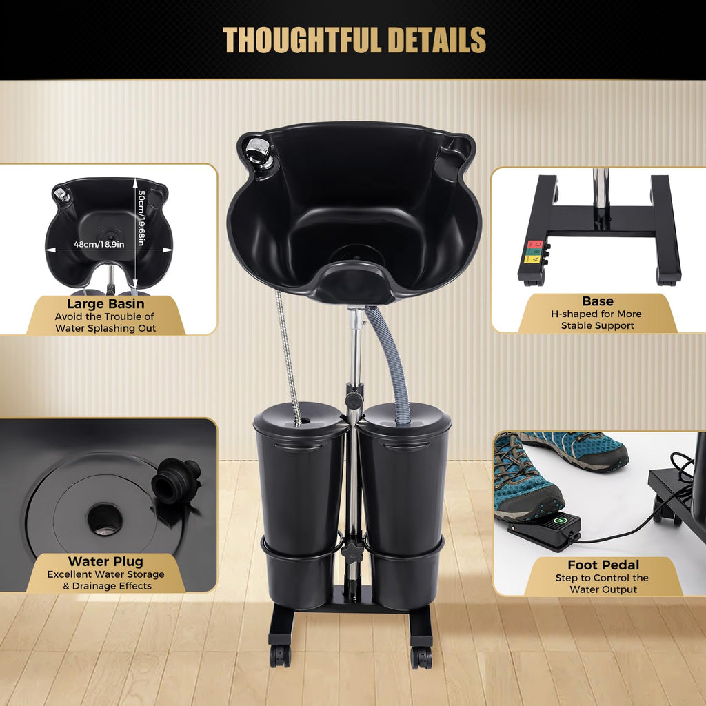 Portable Shampoo Basin with 2 Buckets and Electric Pump V41305