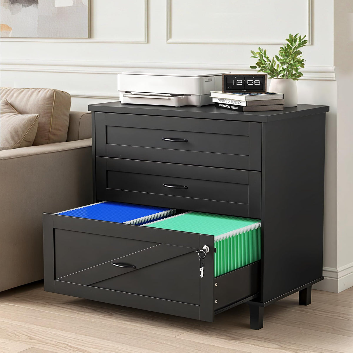 3-Drawer Wooden File Cabinet with Lock H72792