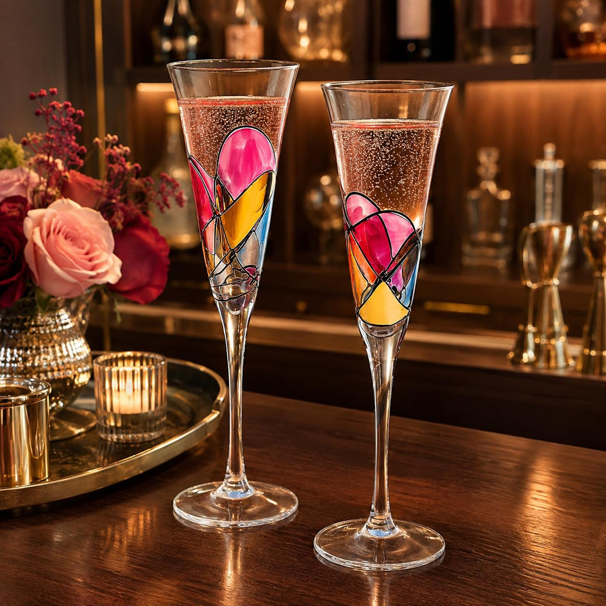 Hand Painted Martini Champagne Cocktail Glasses 2 Set B591526