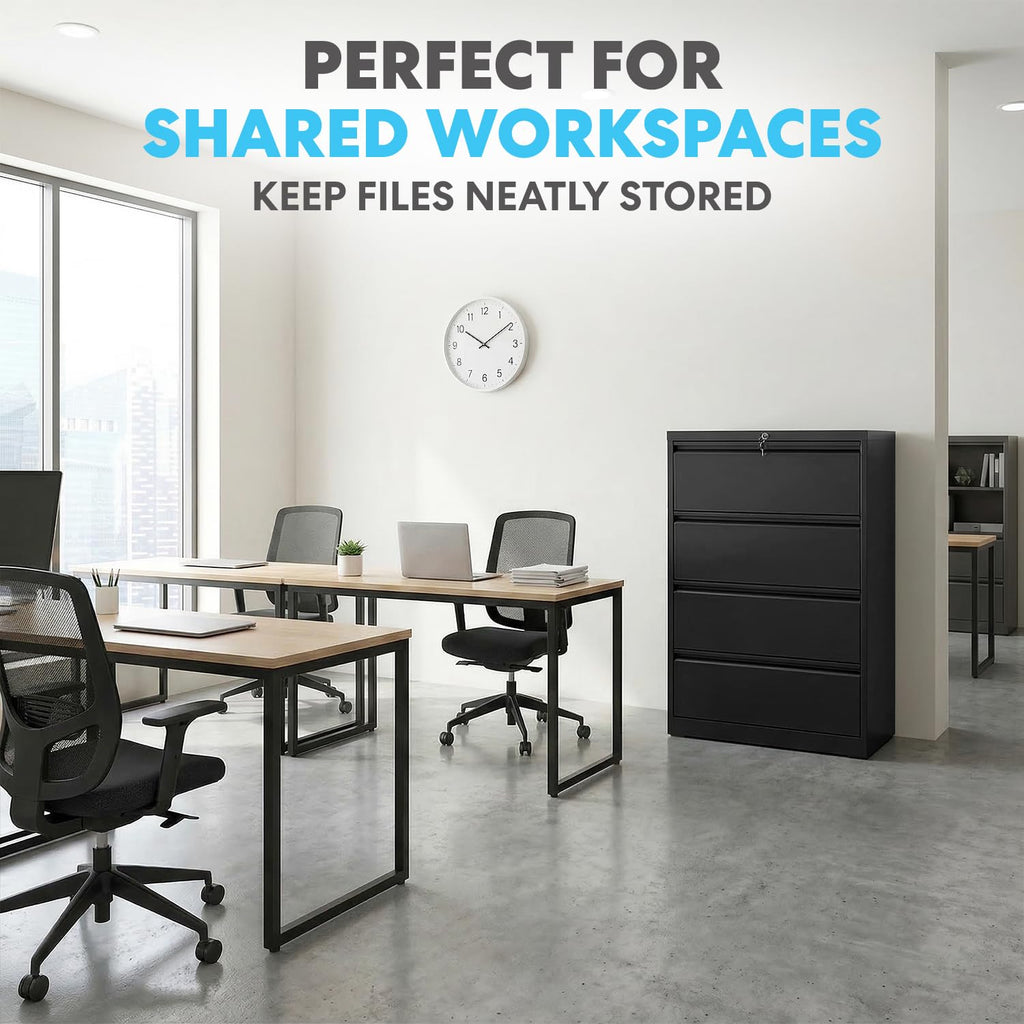 4 Drawer Black Metal File Cabinet with Lock N44675