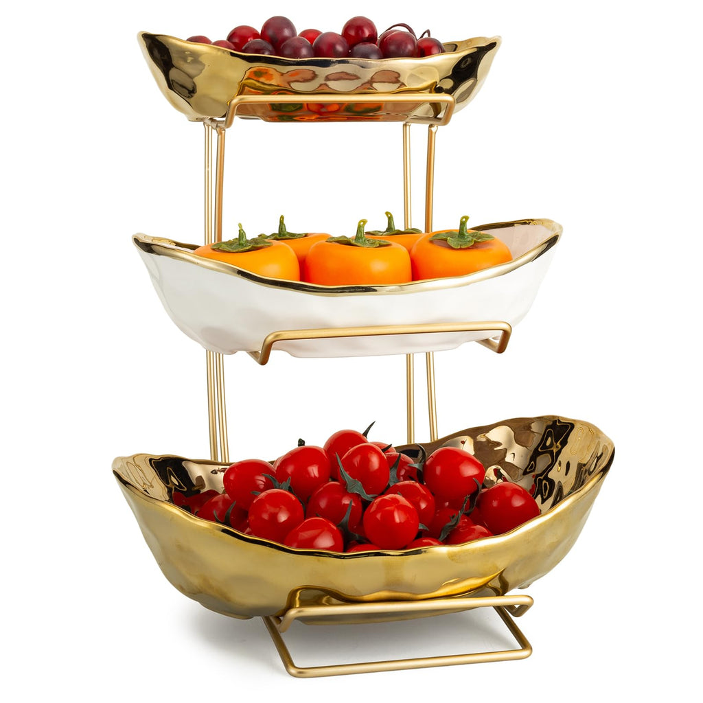 3 Tier Ceramic Fruit Bowl with Metal Rack V948