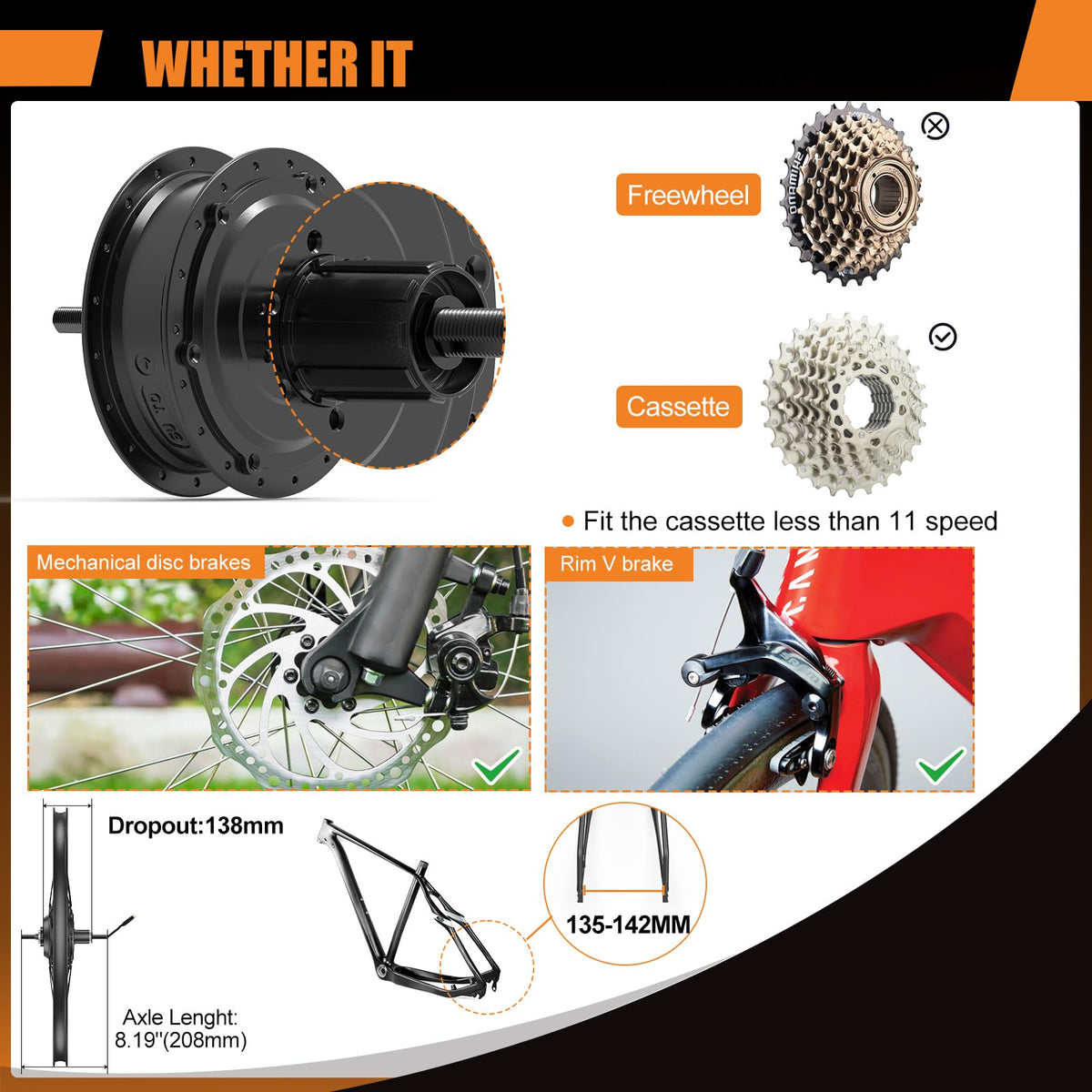 48V 750W Electric Bicycle Conversion Kit Rear Hub Motor Wheel J327787