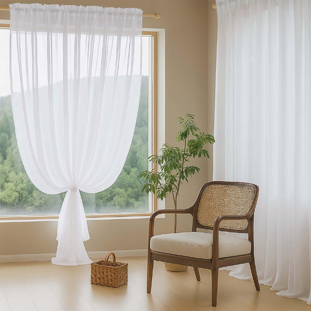 Extra Wide Sheer White Curtains 84 Inches Long 2 Panels E948120