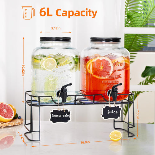 2pcs 1.5 Gallon Glass Drink Dispenser with Metal Stand J861105