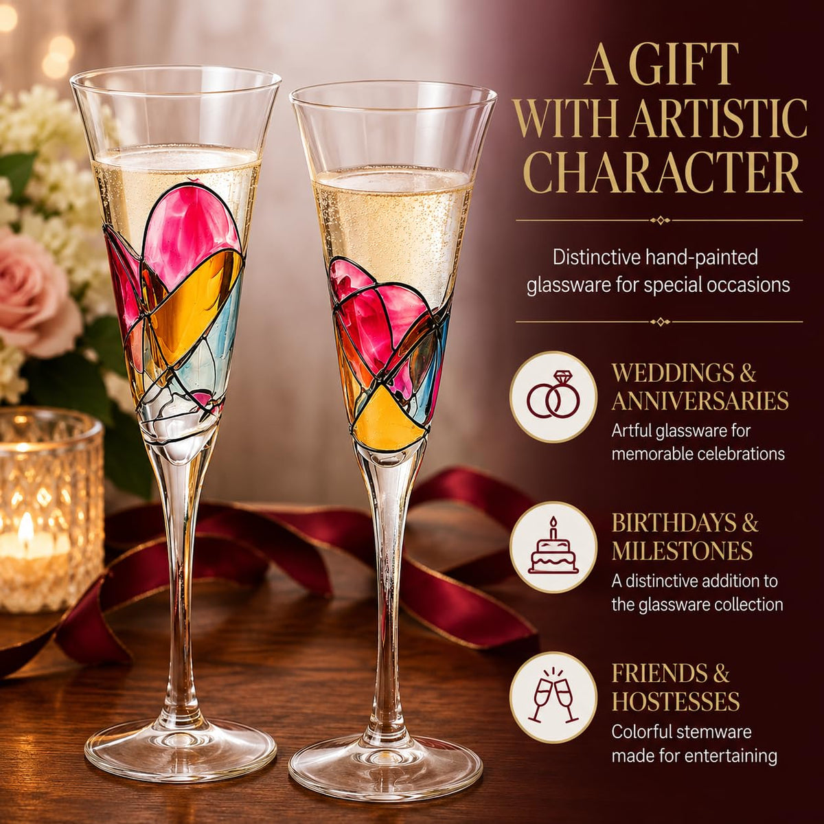 Hand Painted Martini Champagne Cocktail Glasses 2 Set B591526