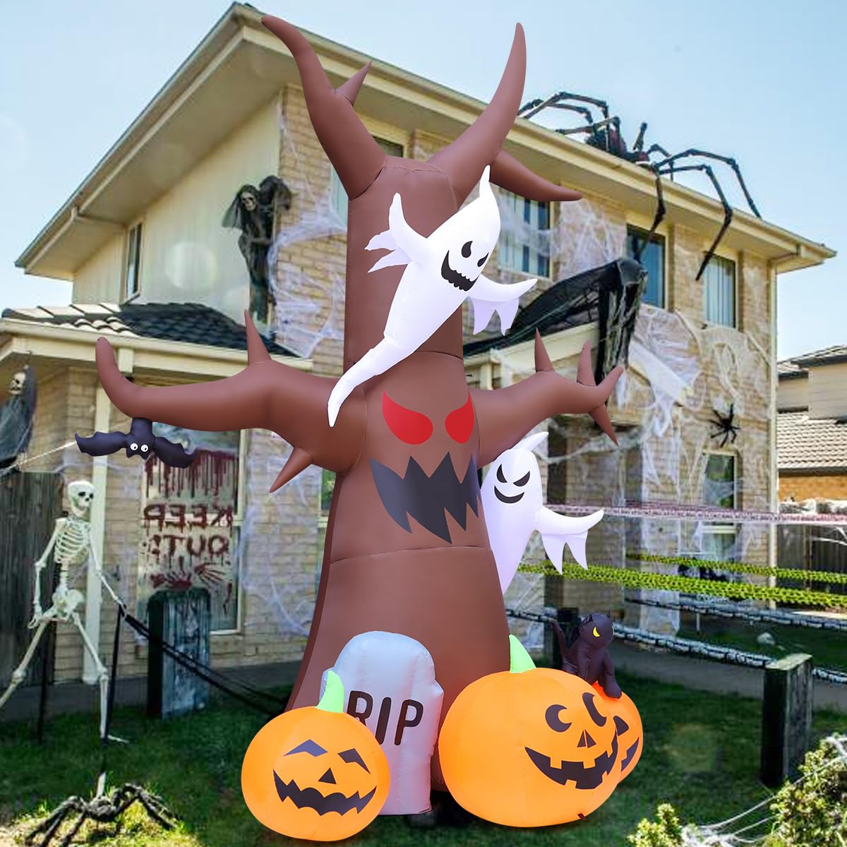 12 FT Halloween Inflatable Tree with Pumpkin Ghost Tombstone Built-in LEDs N7837