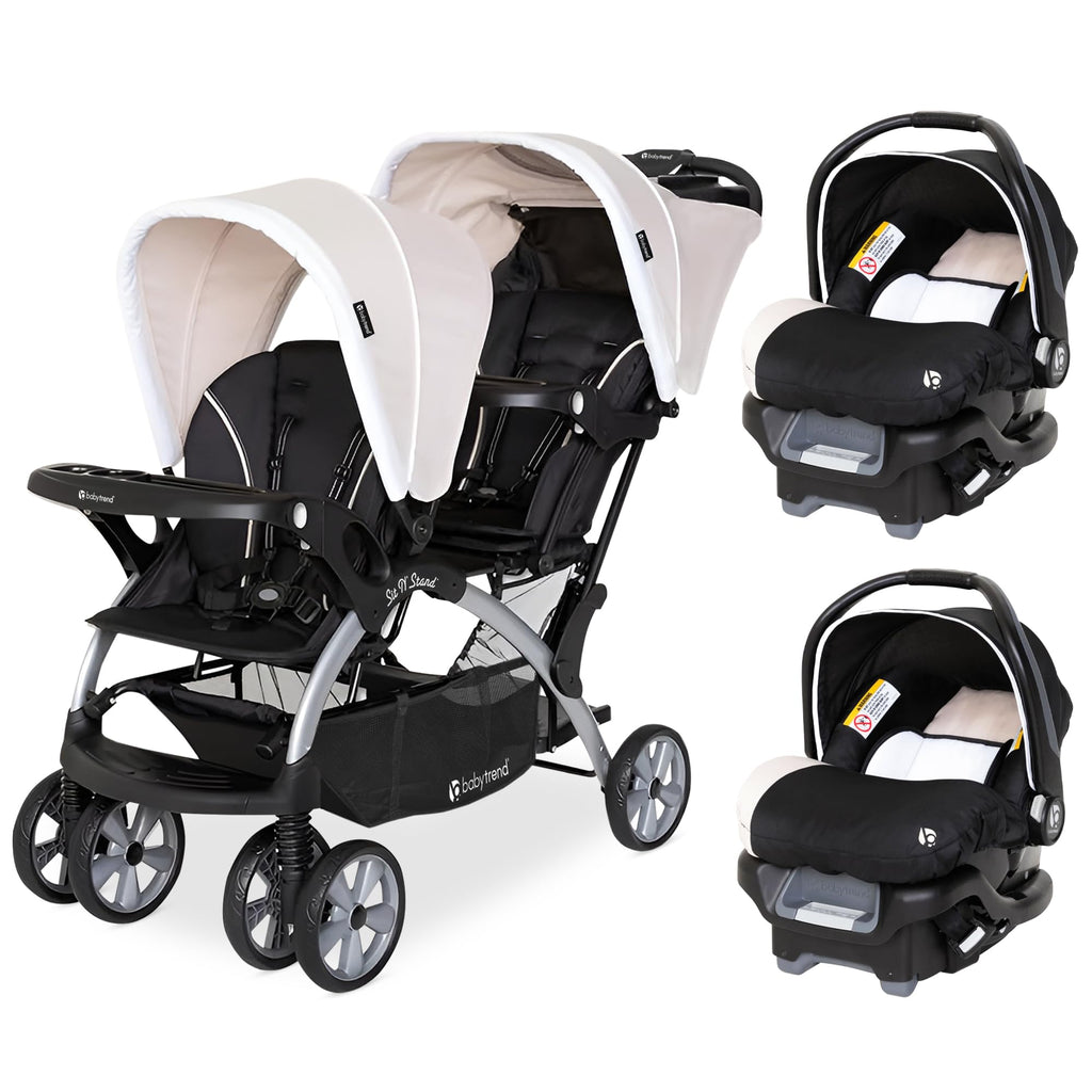 Khaki 3 Pc Double Stroller & 2 Car Seats N47776