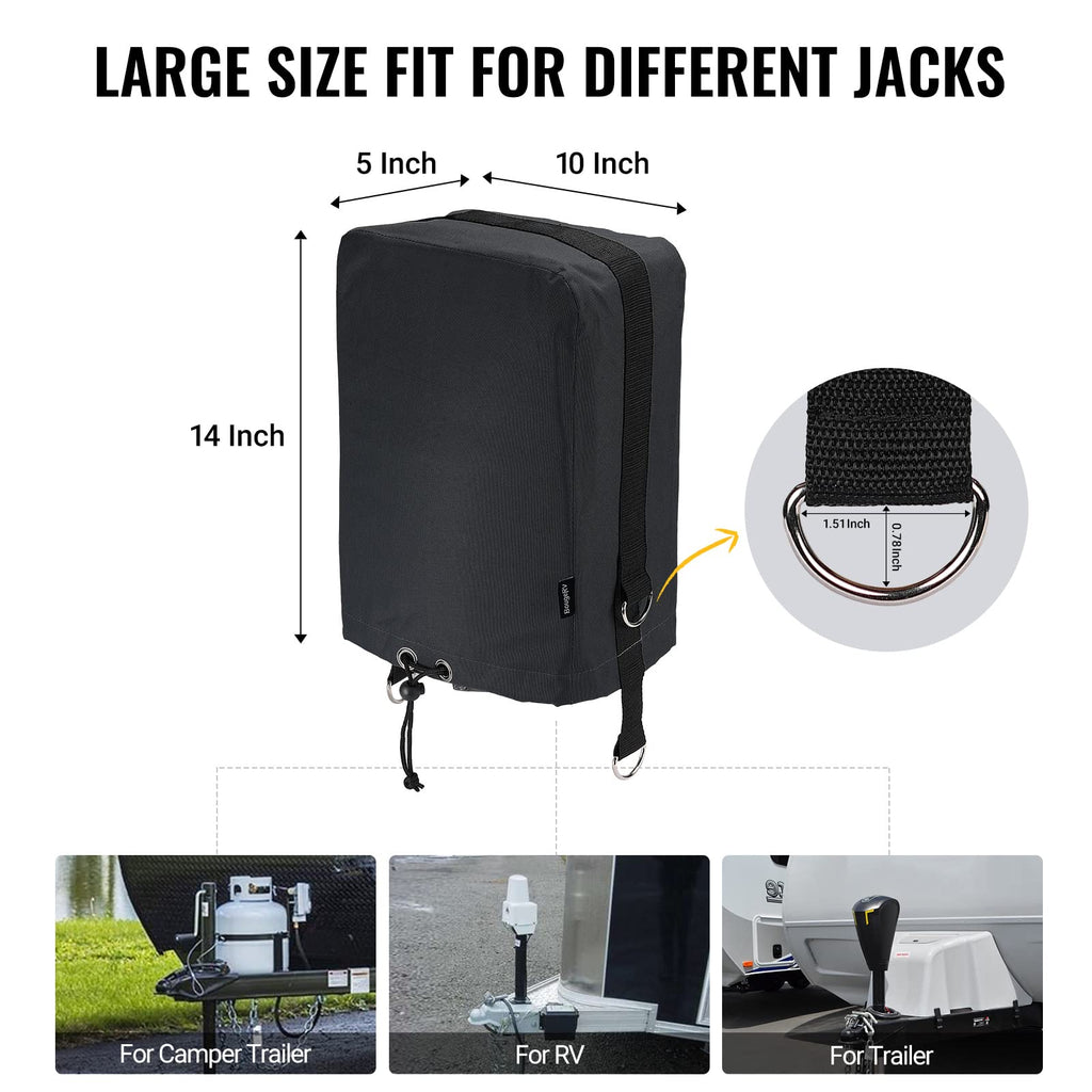 Black 600D RV Electric Tongue Jack Cover with D Rings B624390