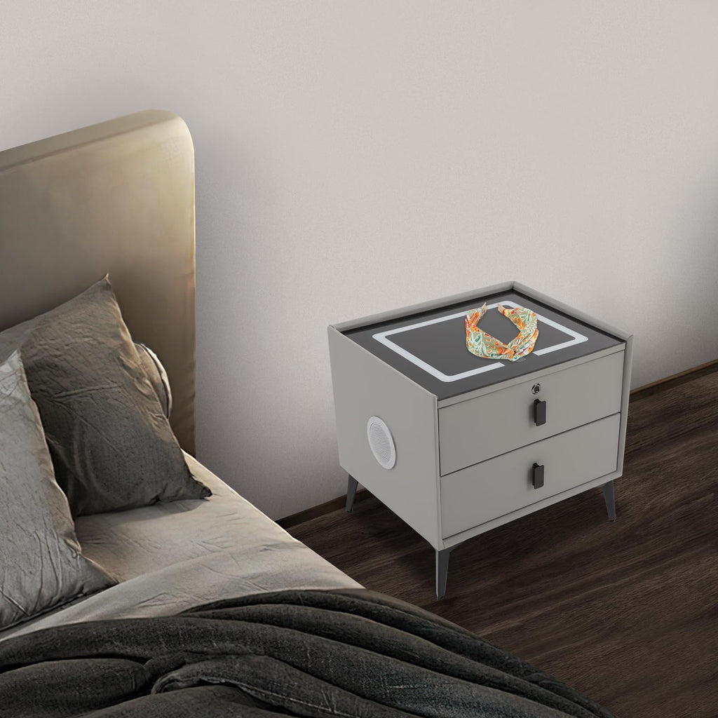 Light Grey Smart Nightstand with Wireless Charging U8091