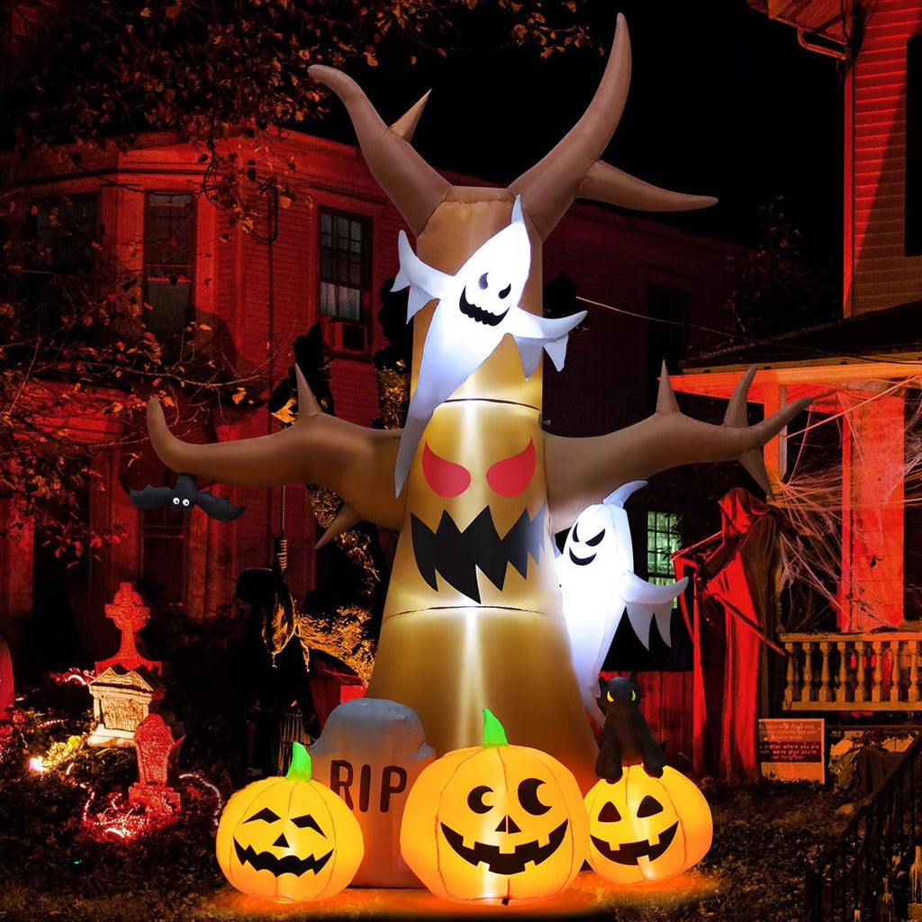 12 FT Halloween Inflatable Tree with Pumpkin Ghost Tombstone Built-in LEDs N7837