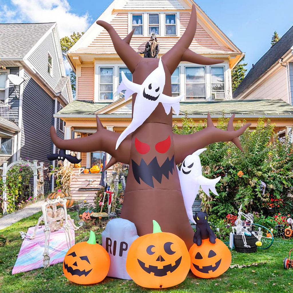 12 FT Halloween Inflatable Tree with Pumpkin Ghost Tombstone Built-in LEDs N7837