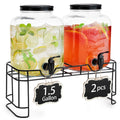 2pcs 1.5 Gallon Glass Drink Dispenser with Metal Stand J861105