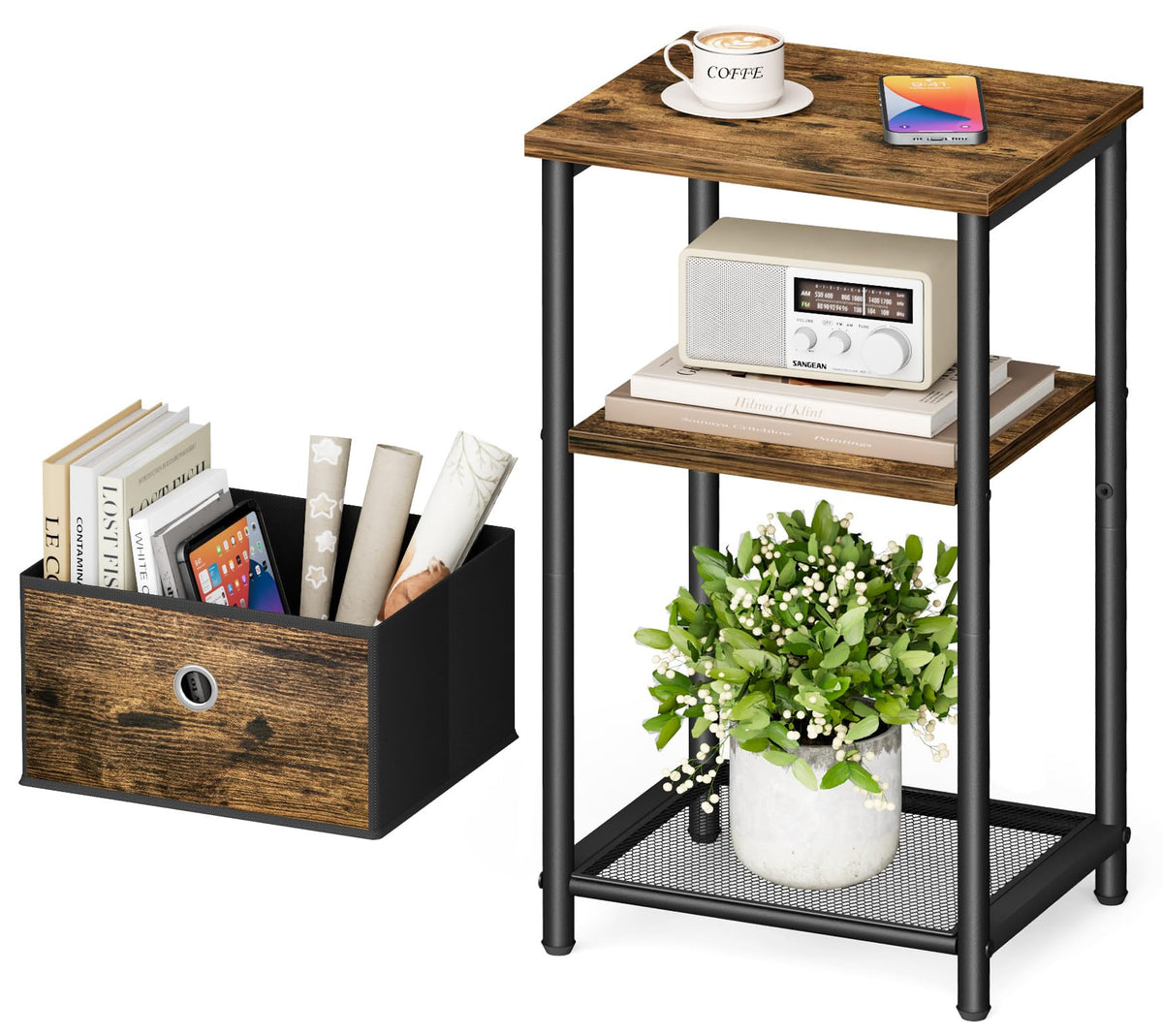 3 Tier Side Table with Storage Basket W12523