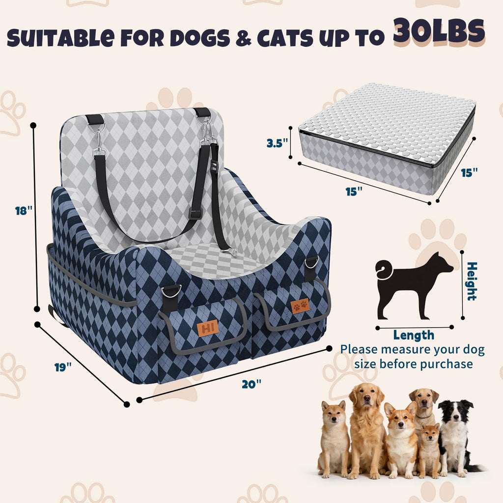 Memory Foam Dog Booster Seat with Safety Belt T7942