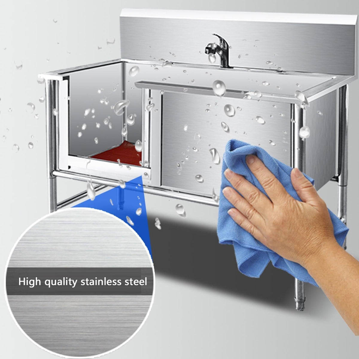 Stainless Steel Dog Washing Station Tub with Sliding Door and Telescopic Faucet A7088