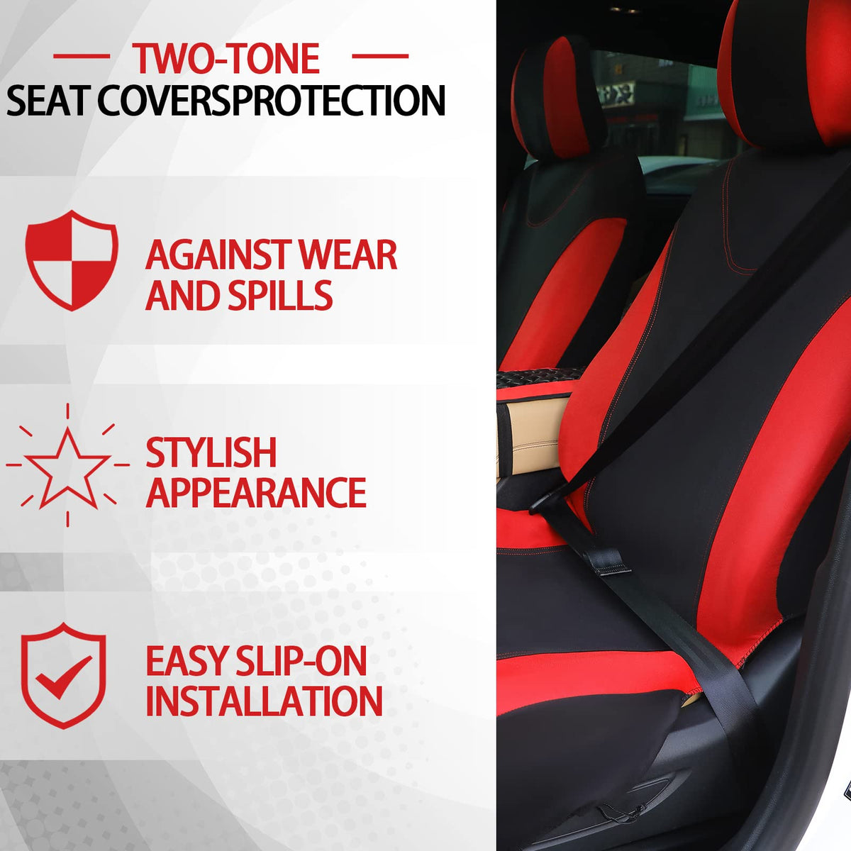 Red Black Car Seat Cover Full Set N294327