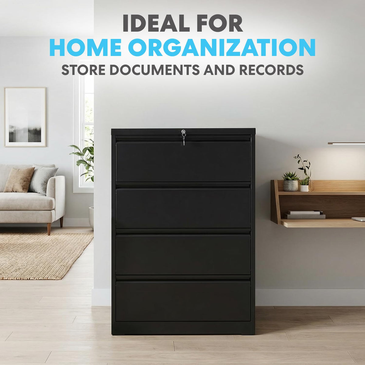 4 Drawer Black Metal File Cabinet with Lock N44675