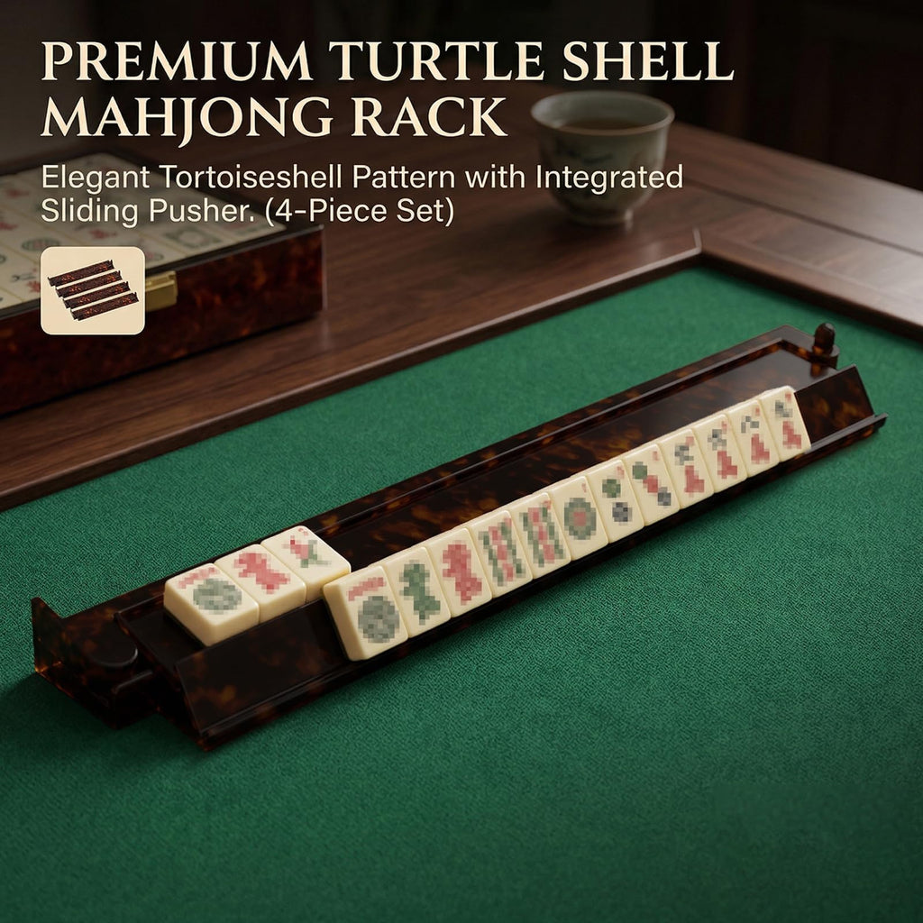 Tortoise Shell Acrylic Mahjong Racks with Pushers Set of 4 F523