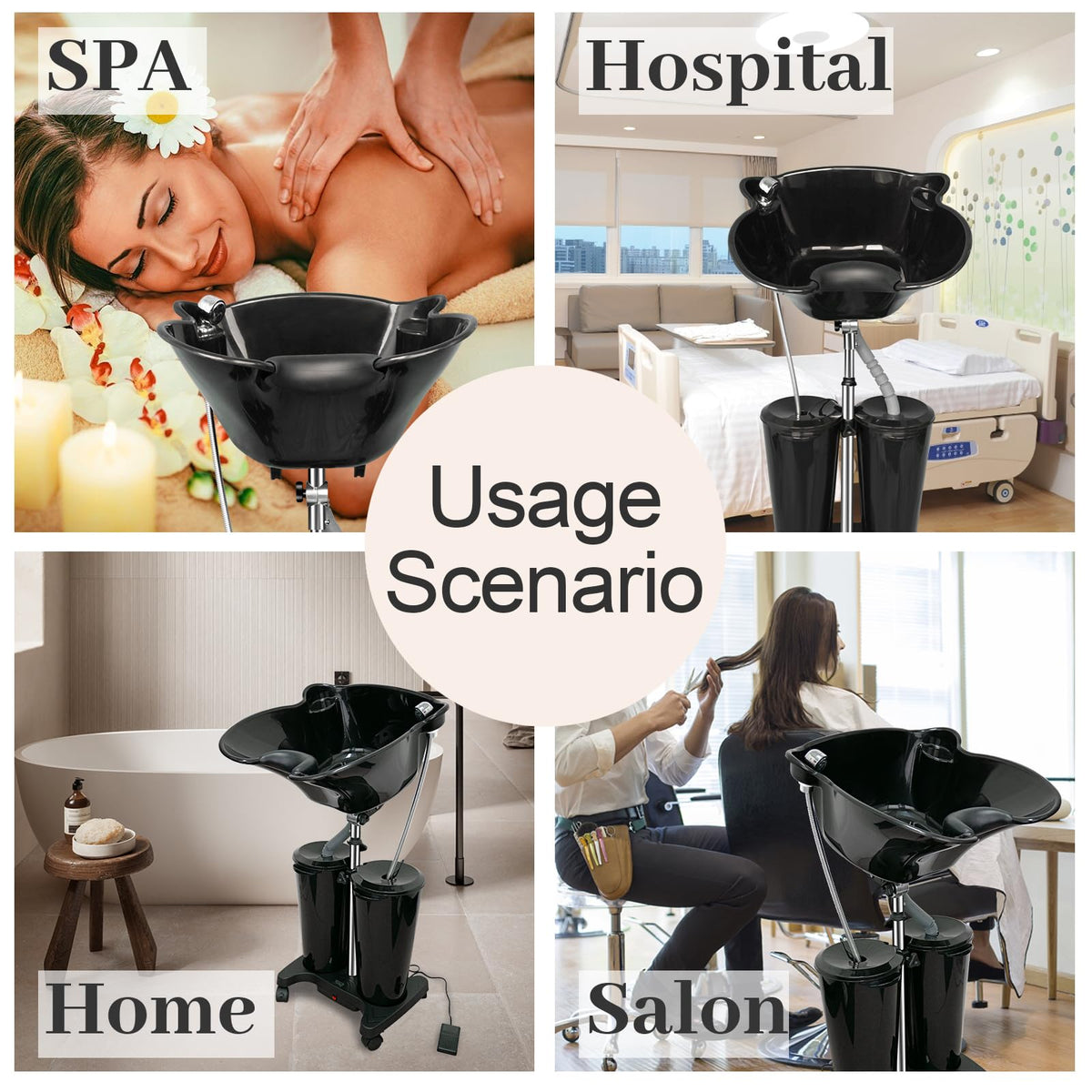Portable Shampoo Bowl with Electric Pump and Water Tanks I15013