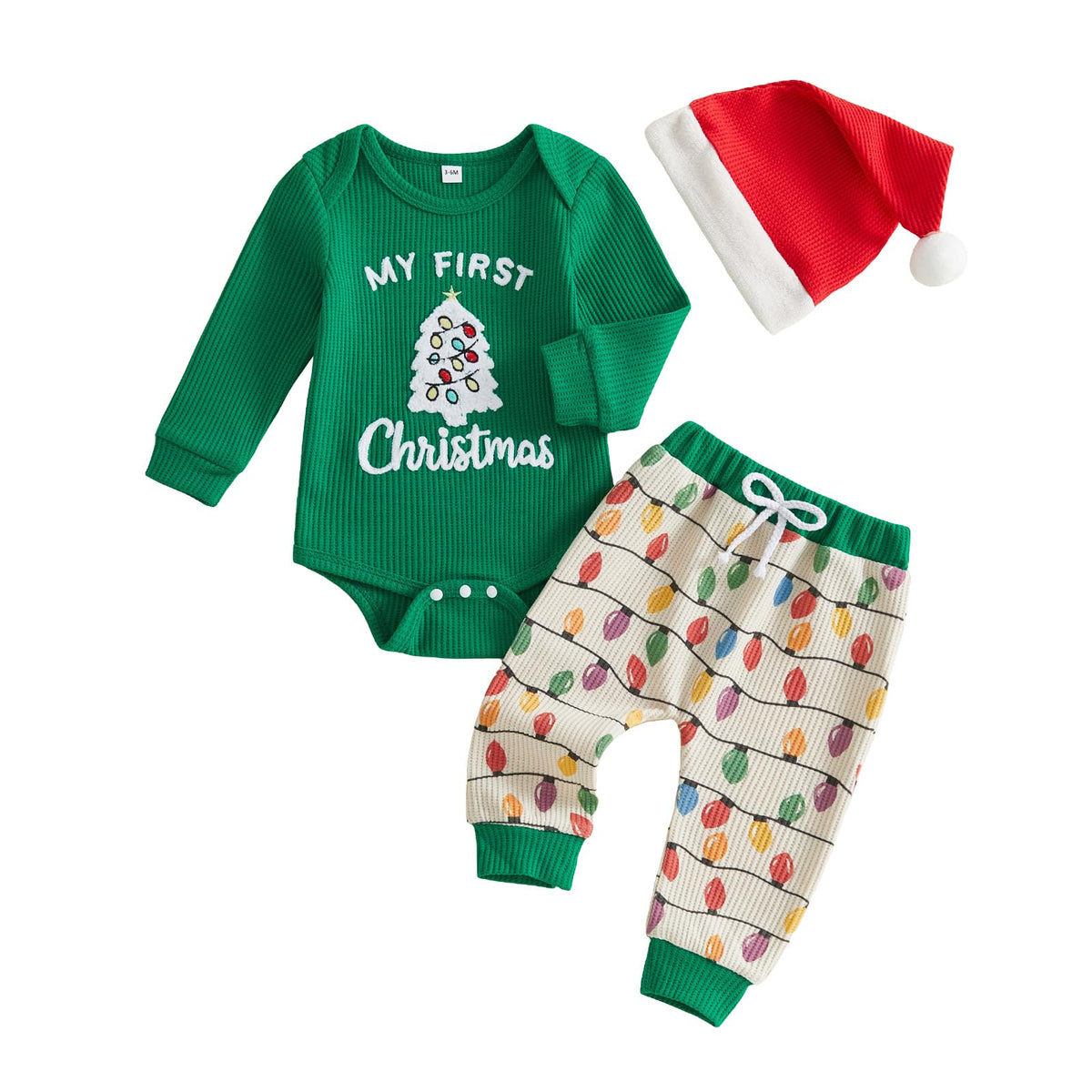 Christmas Baby Boy Outfit Romper Pants Hat Set 0-12M C193