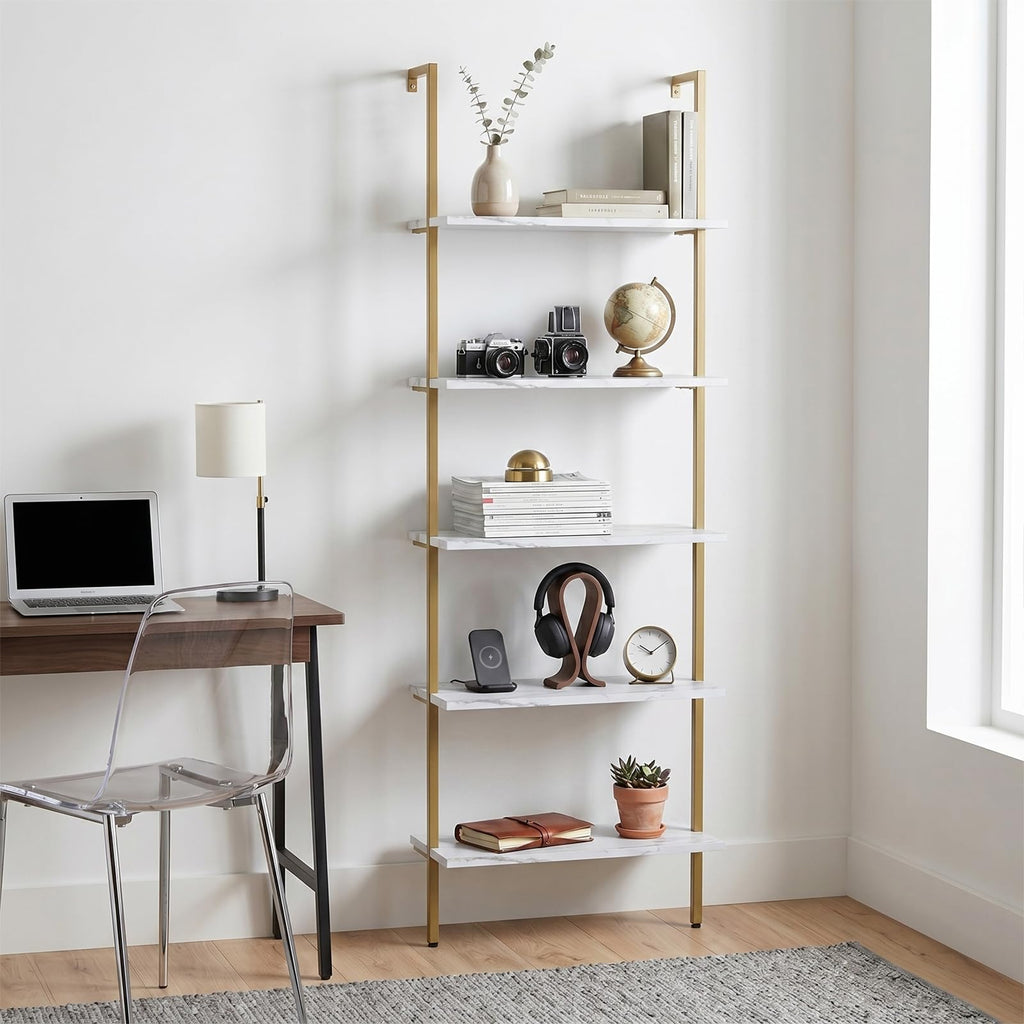 White 5-Tier Ladder Bookshelf K472