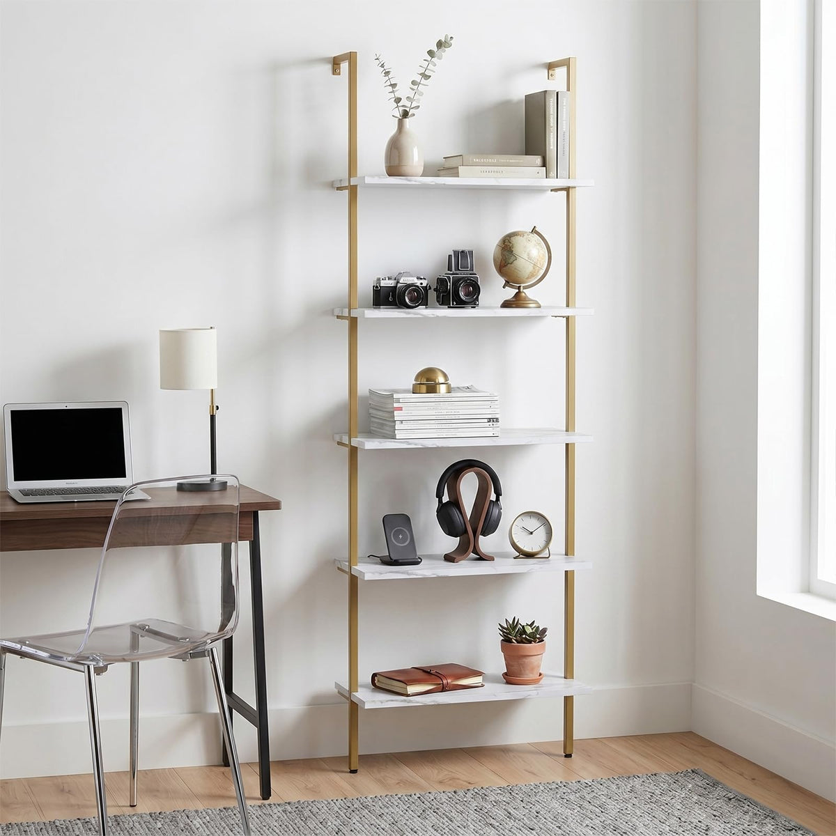 White 5-Tier Ladder Bookshelf K472