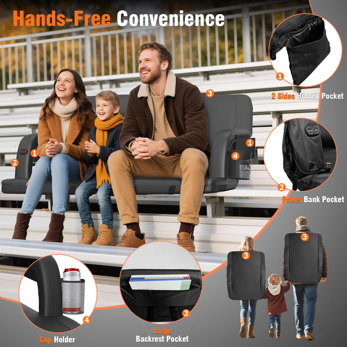21" Heated Stadium Seats for Bleachers 2 Pack X17784