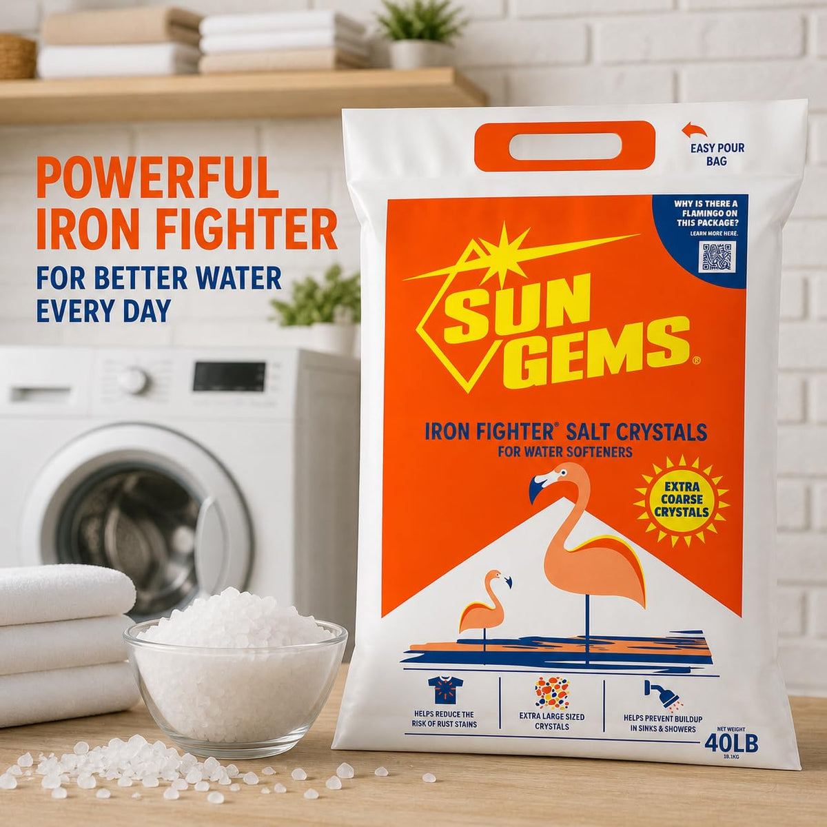 Water Softener Salt Crystals 40 lb Extra Coarse Y43768