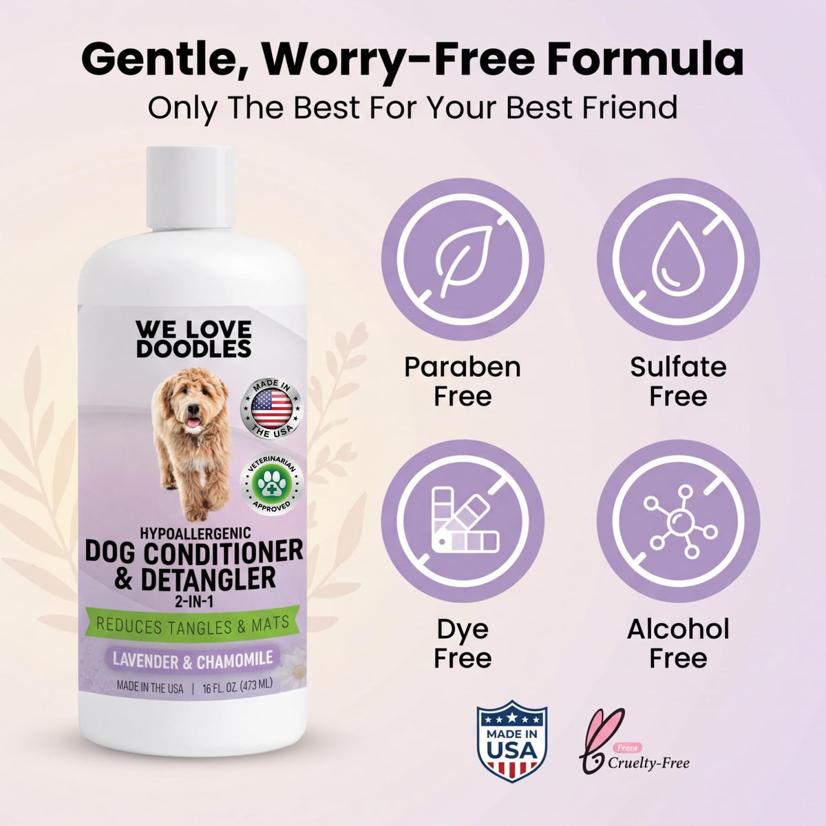 2-in-1 Dog Conditioner & Detangler, Lavender, 16OZ L68840