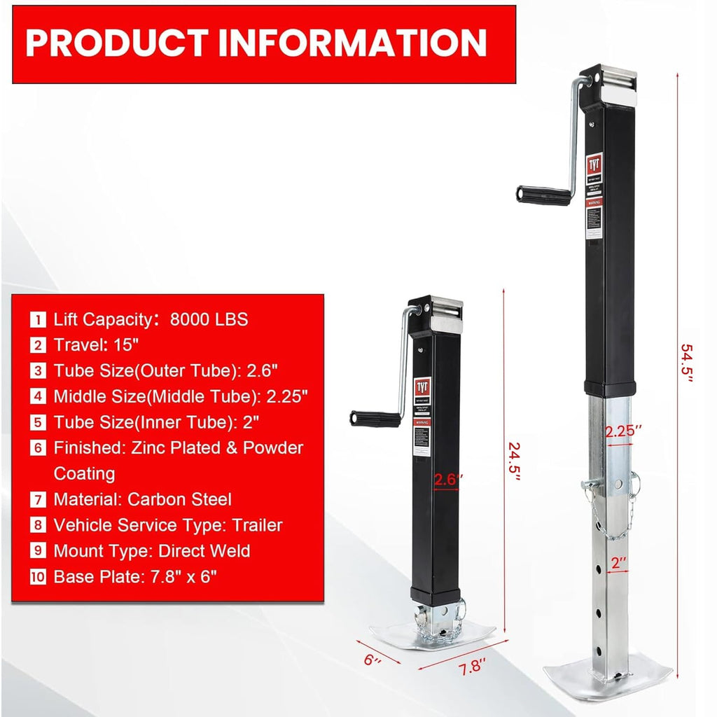 8000lbs 15 Inches Lift Square Trailer Jack with Drop Leg X779